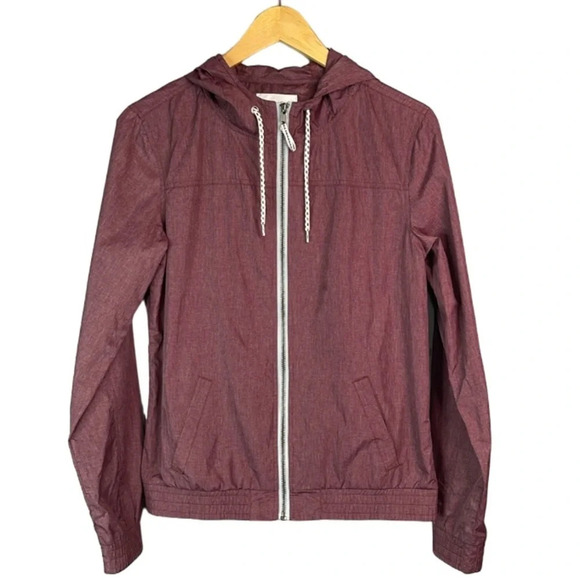 ZINE Water Resistant Windbreaker Jacket Burgundy Exposed Zipper Hood M - Picture 11 of 11